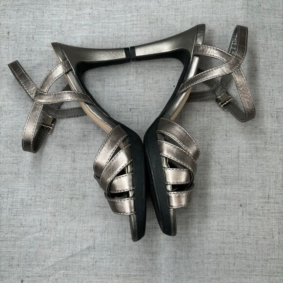 Clarks Collection Adriel Wavy Pewter Silver Leather Heels Sling Back Strappy 7 - Picture 10 of 11